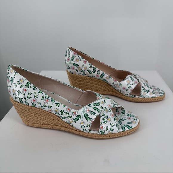 Jack Rogers Leather Palmer Espadrille Wedge White Daisy Floral Criss-Cross 9 - Picture 1 of 11